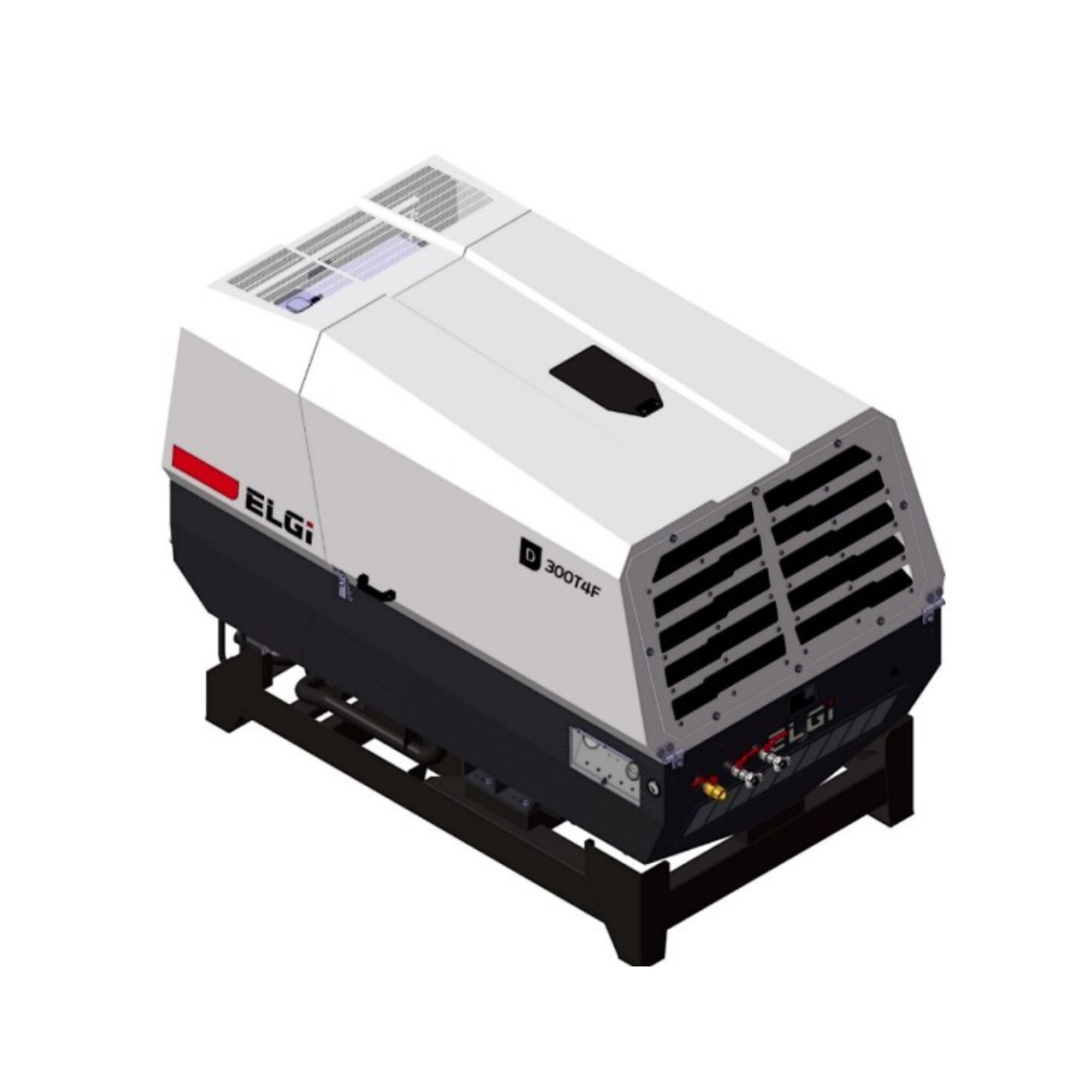 ELGi Skid Mount Rotary Air Compressor, 73.6 HP, Diesel Kubota Engine, 290 cfm, Model #D300T4F-S